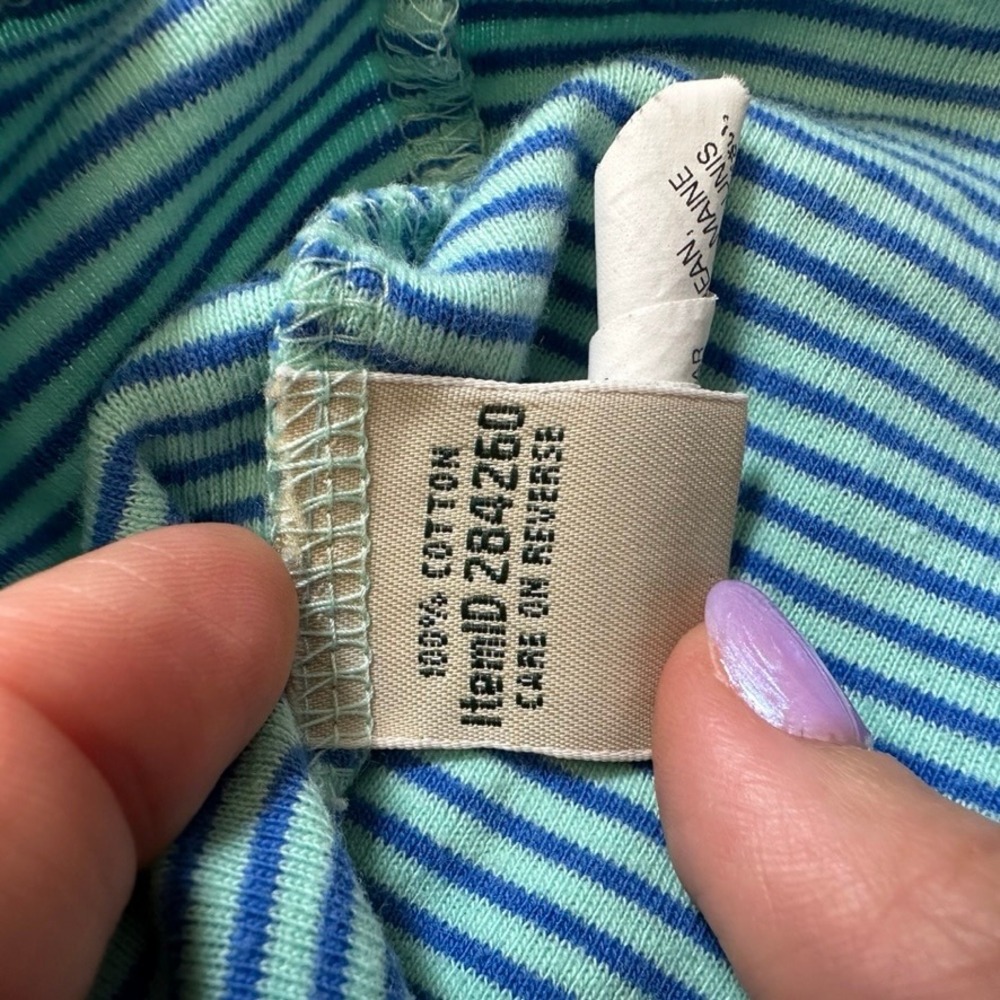 LL Bean Striped Cotton Tank Top Blue Mint Green Sleeveless Scoop Neck M REG - Picture 6 of 9